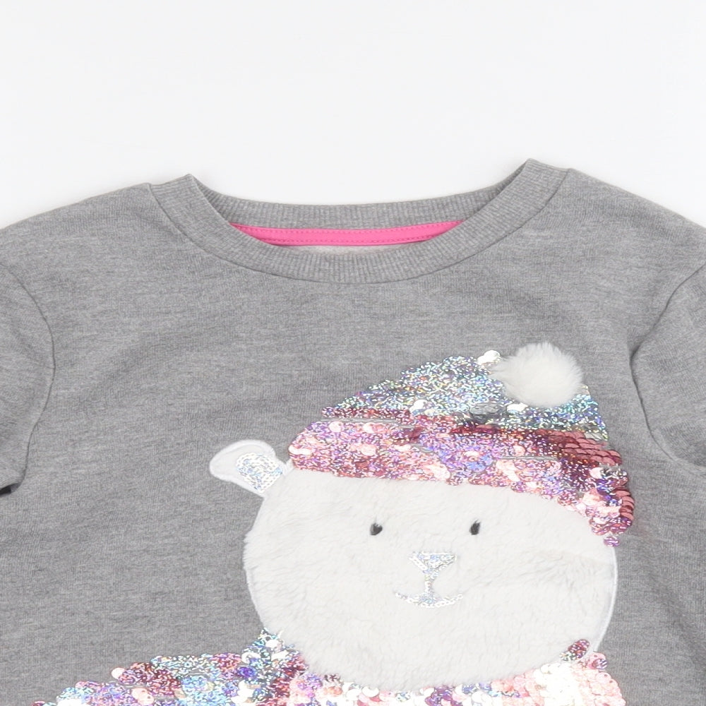 George Girls Grey  Polyester Pullover Sweatshirt Size 6-7 Years   - Polar Bear