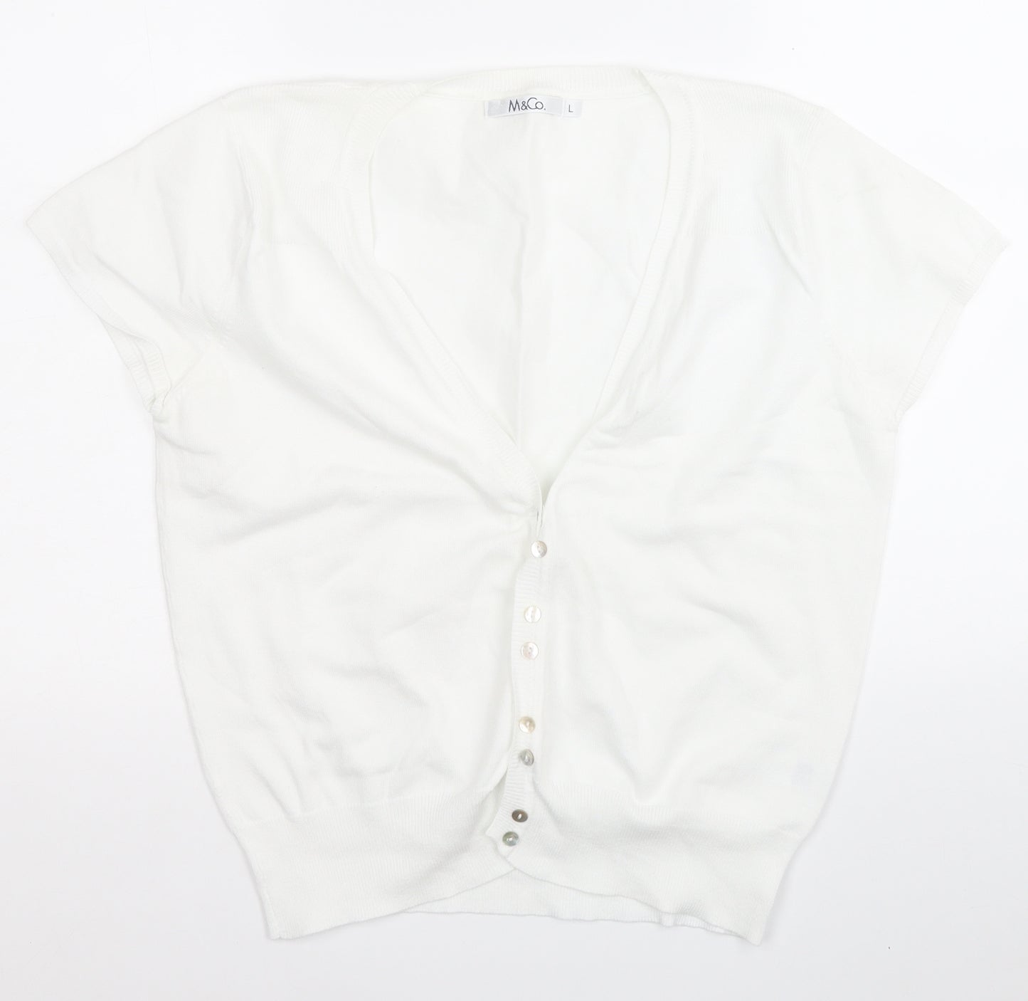 M&Co Womens White V-Neck  Cotton Cardigan Jumper Size L