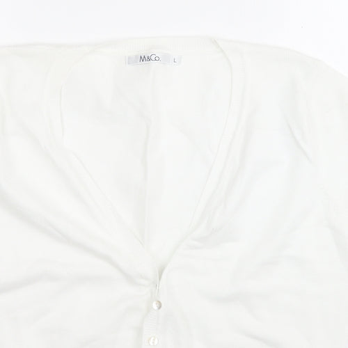 M&Co Womens White V-Neck  Cotton Cardigan Jumper Size L
