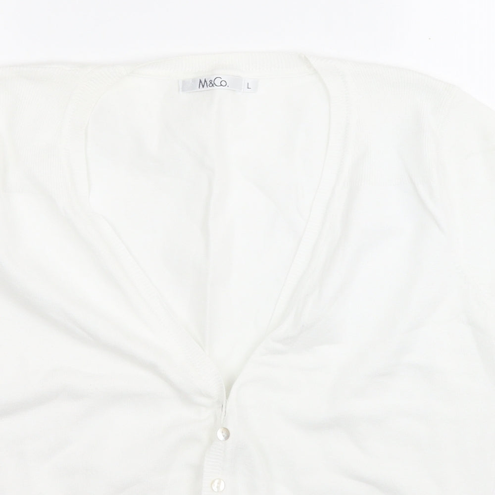 M&Co Womens White V-Neck  Cotton Cardigan Jumper Size L