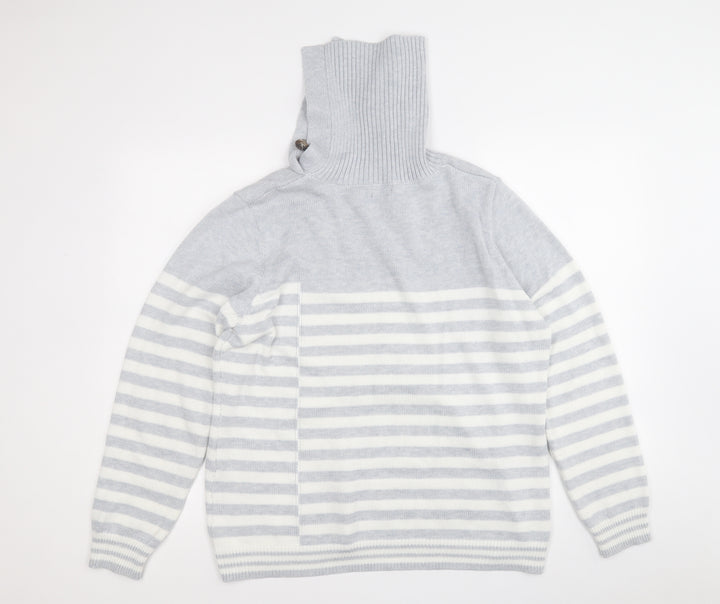Roman Womens Grey Roll Neck Striped Polyester Pullover Jumper Size 18
