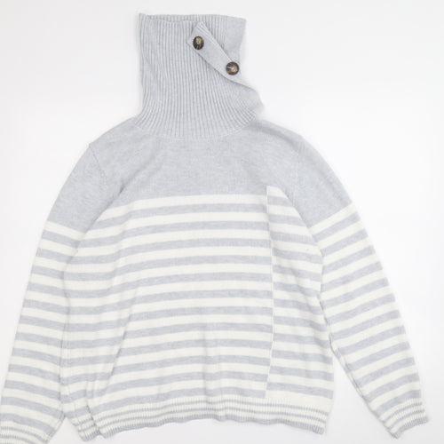 Roman Womens Grey Roll Neck Striped Polyester Pullover Jumper Size 18