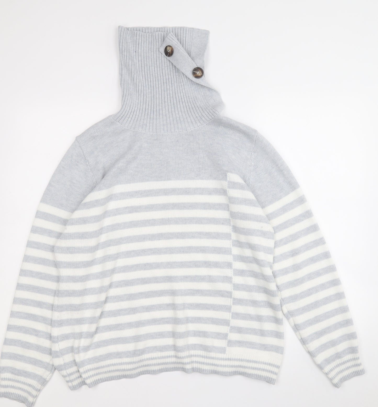 Roman Womens Grey Roll Neck Striped Polyester Pullover Jumper Size 18