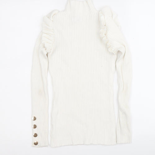 yu & me Womens White Round Neck  Viscose Pullover Jumper Size S