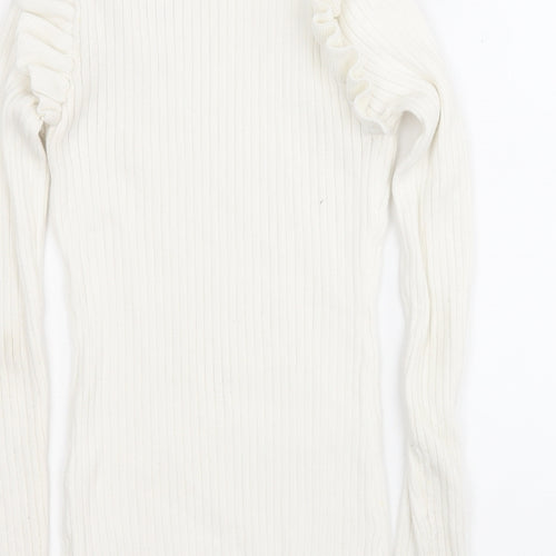 yu & me Womens White Round Neck  Viscose Pullover Jumper Size S