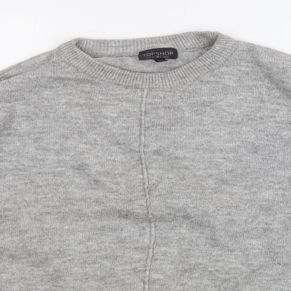 Topshop Womens Grey Round Neck  Acrylic Pullover Jumper Size 6