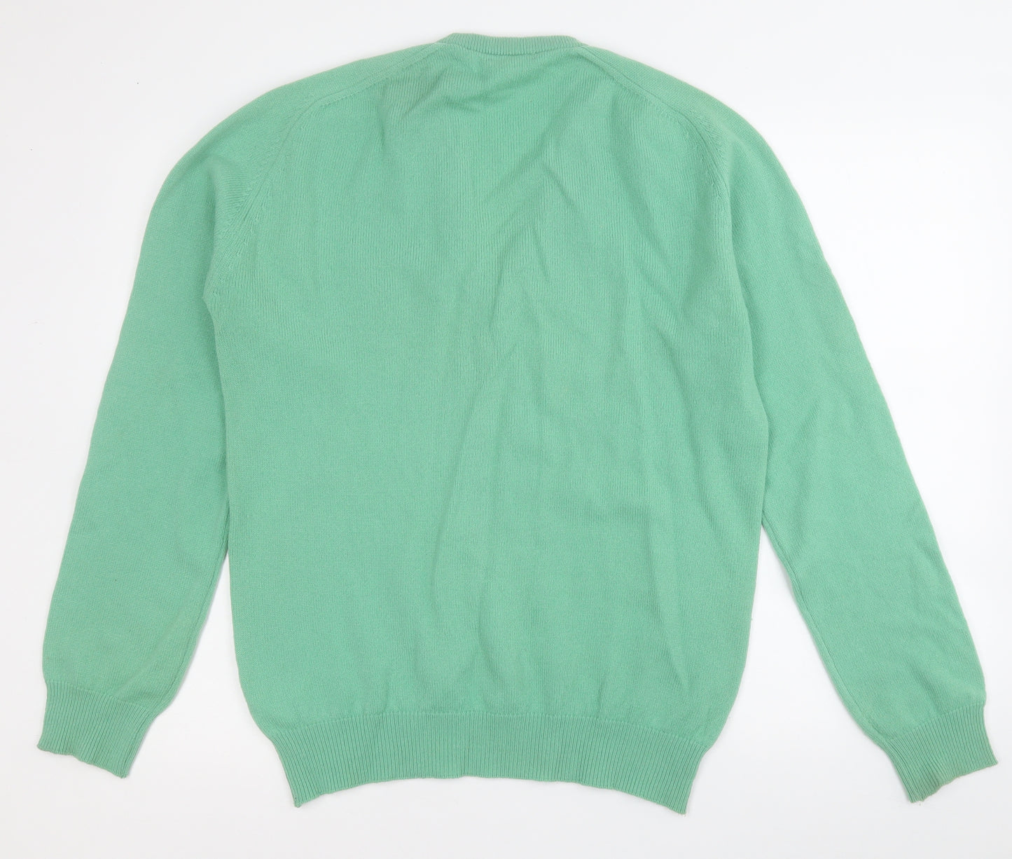 Lyle & Scott Mens Green V-Neck  Wool Pullover Jumper Size L