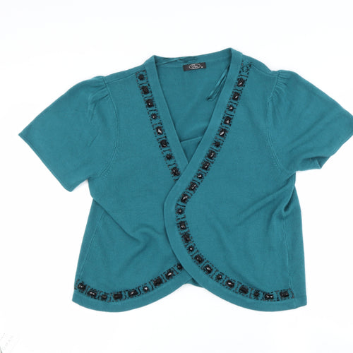 BM Womens Green V-Neck  Acrylic Cape Jumper Size M