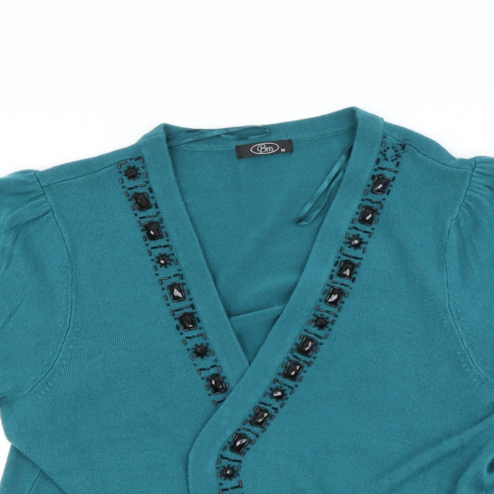 BM Womens Green V-Neck  Acrylic Cape Jumper Size M