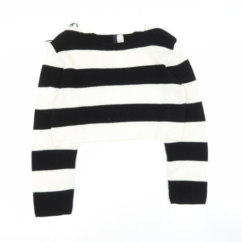 Preworn Womens Black Boat Neck Striped Acrylic Pullover Jumper Size S