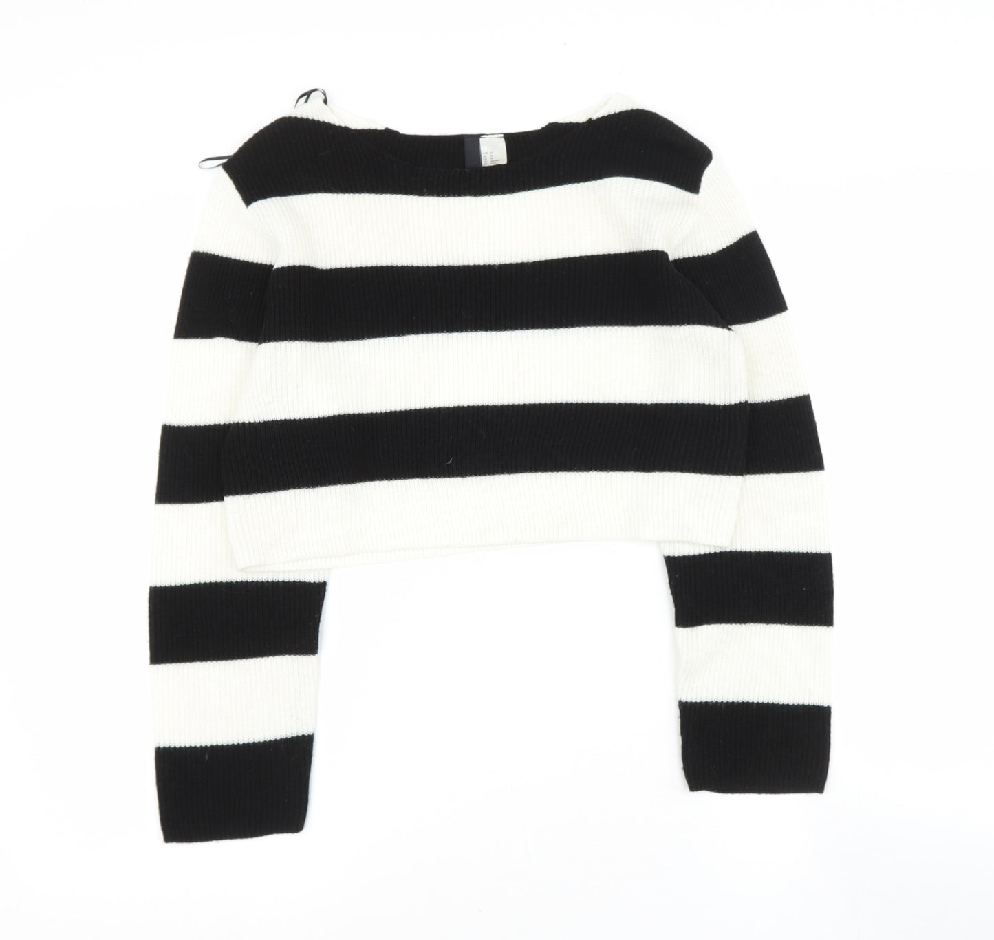 Preworn Womens Black Boat Neck Striped Acrylic Pullover Jumper Size S