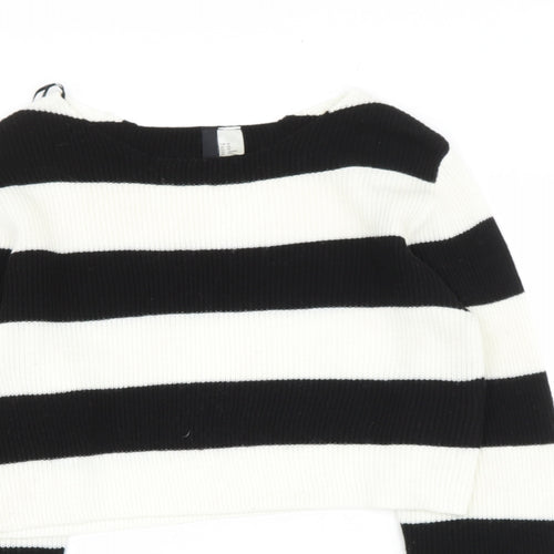 Preworn Womens Black Boat Neck Striped Acrylic Pullover Jumper Size S