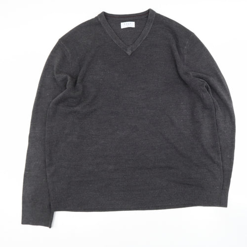 easy  Mens Grey V-Neck  Acrylic Pullover Jumper Size XL