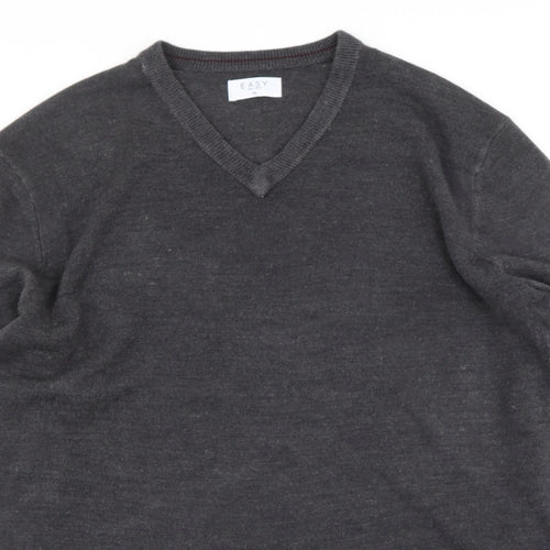 easy  Mens Grey V-Neck  Acrylic Pullover Jumper Size XL