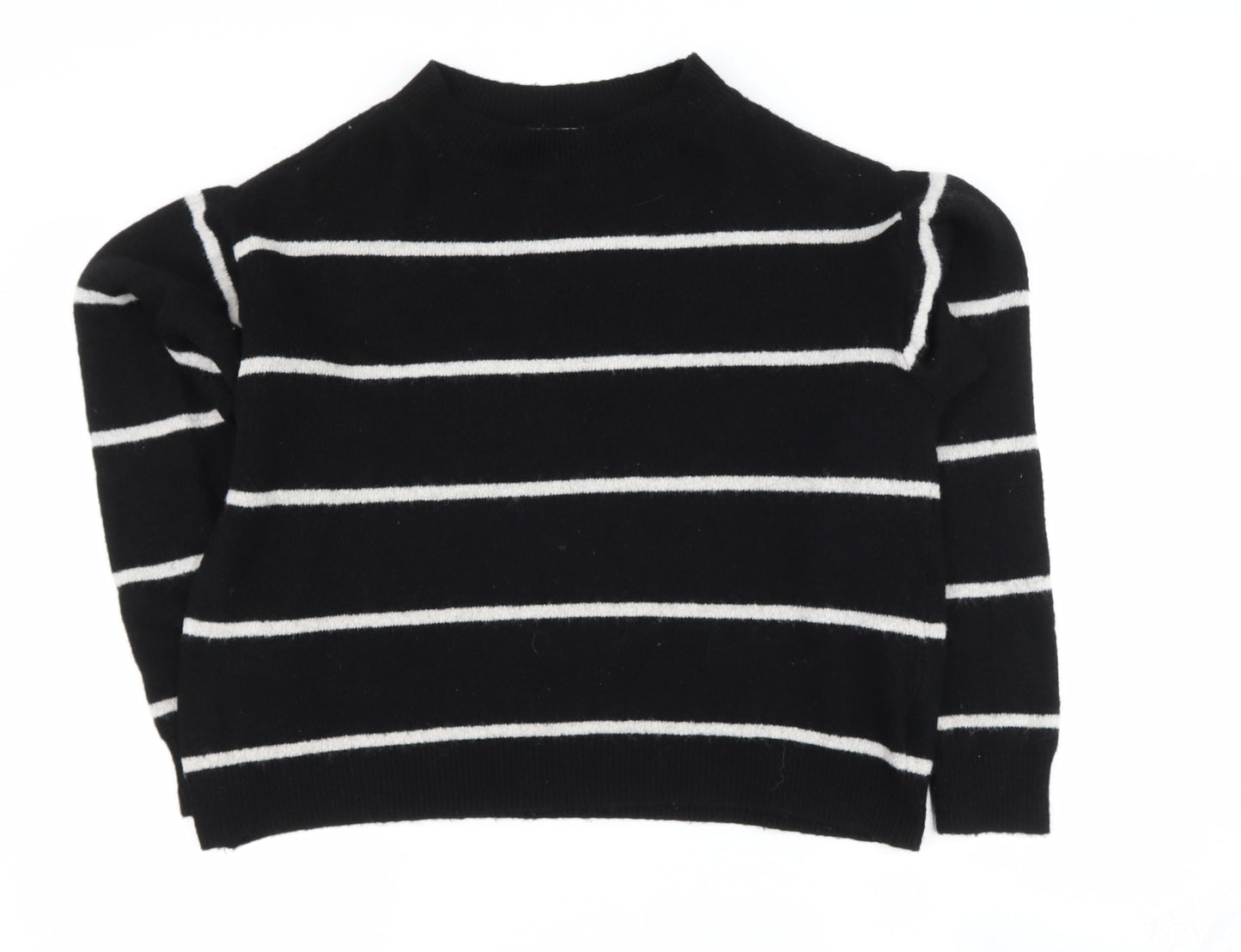 H&M Womens Beige Round Neck Striped Polyacrylate Fibre Henley Jumper Size S
