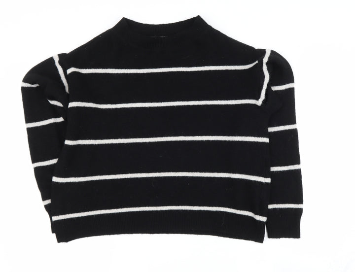H&M Womens Beige Round Neck Striped Polyacrylate Fibre Henley Jumper Size S
