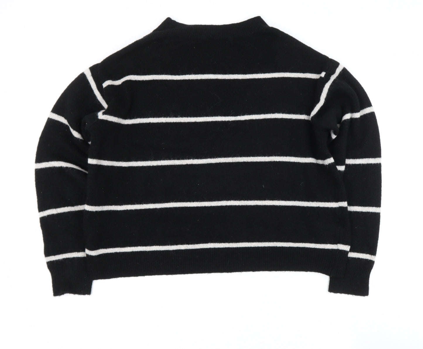 H&M Womens Beige Round Neck Striped Polyacrylate Fibre Henley Jumper Size S