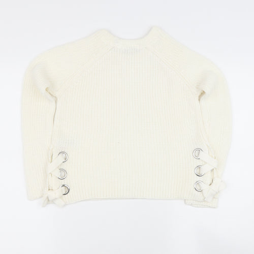 primar Girls Beige Round Neck  Acrylic Pullover Jumper Size 7-8 Years