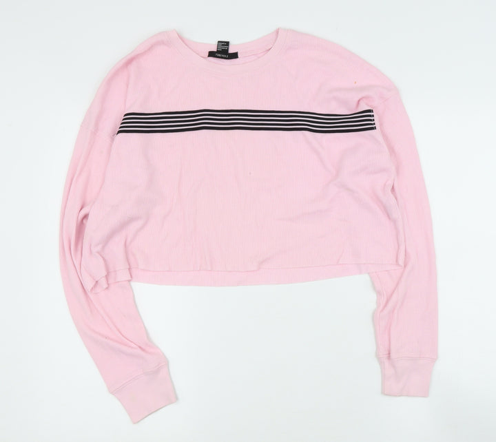 FOREVER 21 Womens Pink Round Neck Cotton Pullover Jumper Size S