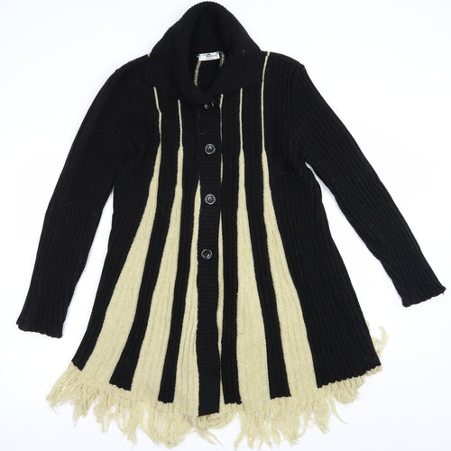 Too True Womens Black Collared Striped Acrylic Cardigan Jumper Size L