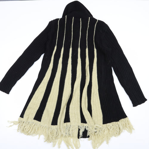 Too True Womens Black Collared Striped Acrylic Cardigan Jumper Size L