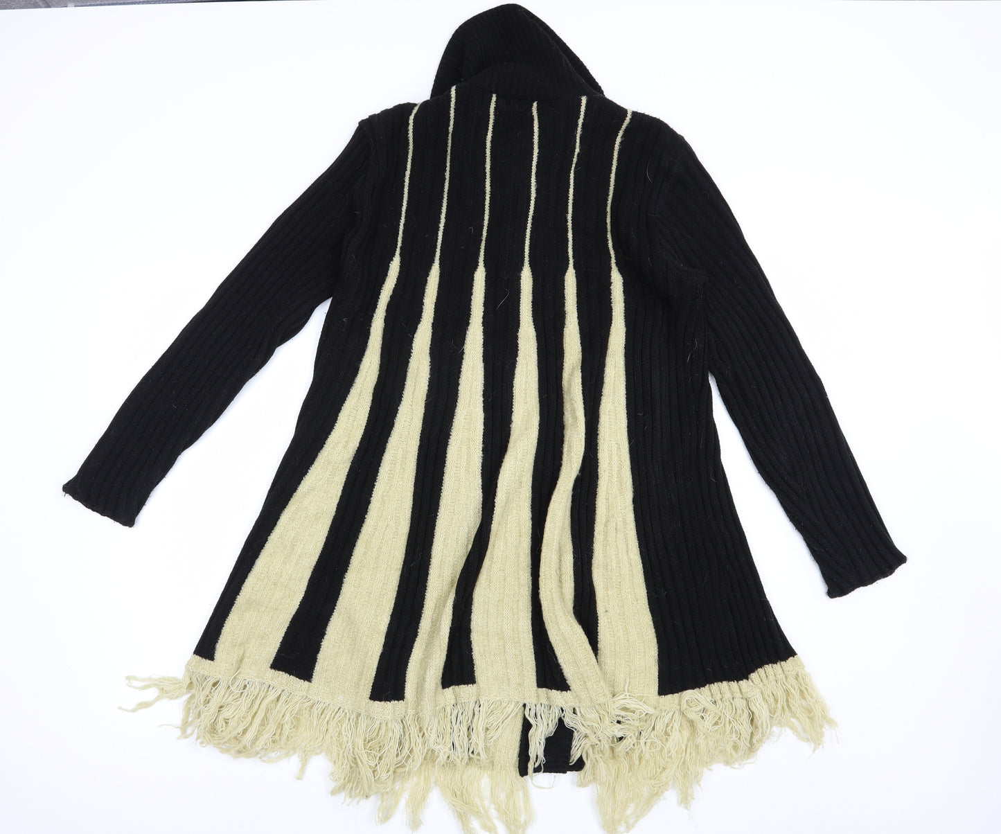 Too True Womens Black Collared Striped Acrylic Cardigan Jumper Size L