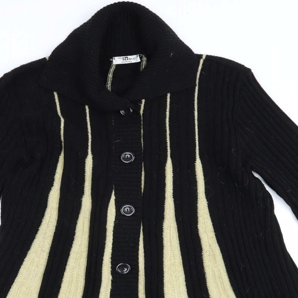 Too True Womens Black Collared Striped Acrylic Cardigan Jumper Size L