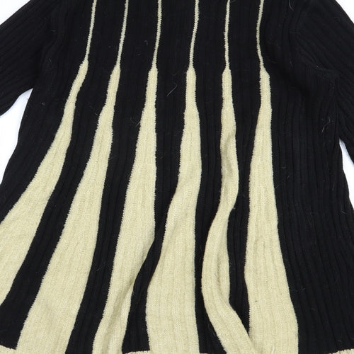 Too True Womens Black Collared Striped Acrylic Cardigan Jumper Size L