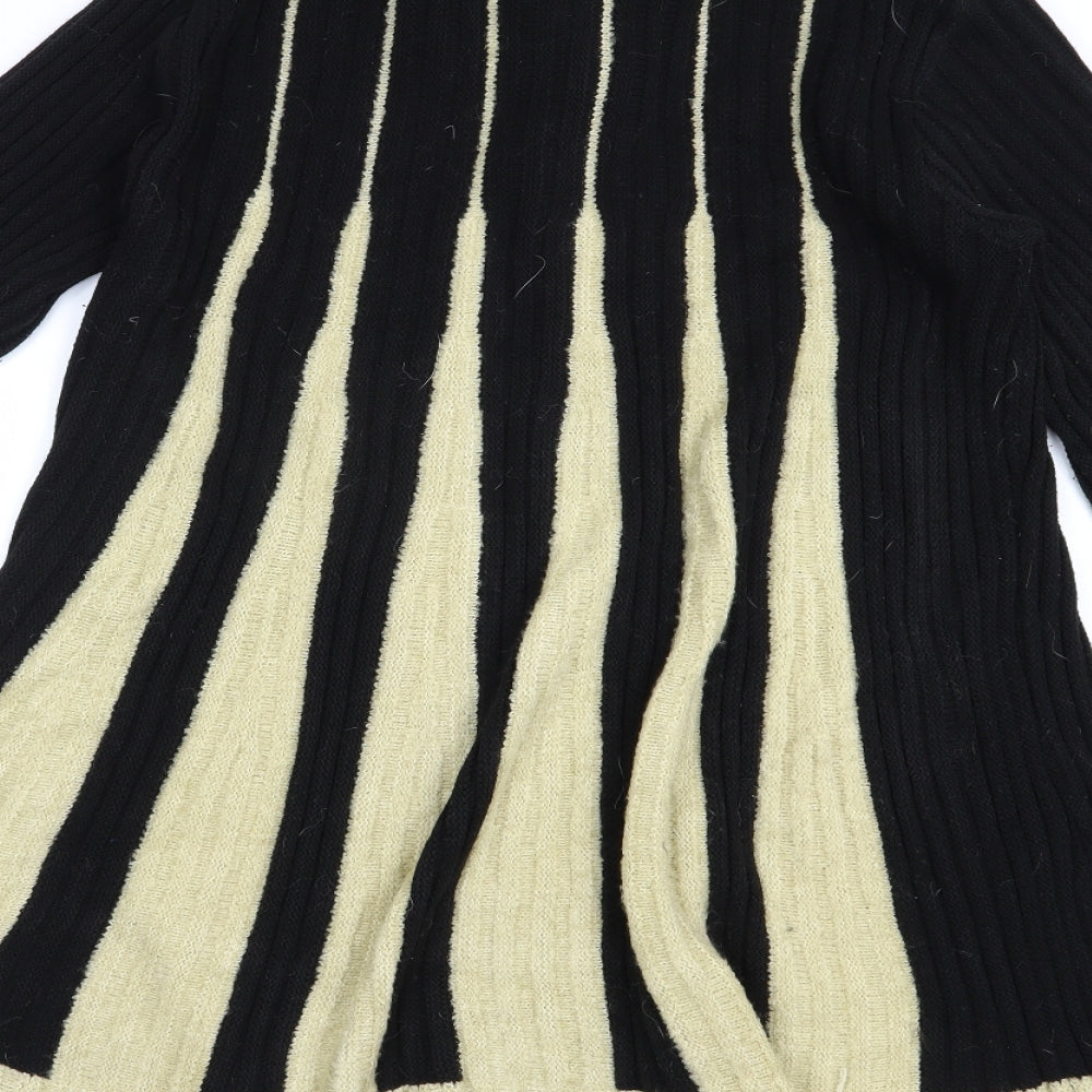 Too True Womens Black Collared Striped Acrylic Cardigan Jumper Size L
