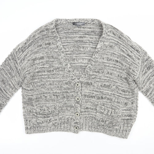 Limited Collection Womens Grey V-Neck  Acrylic Cardigan Jumper Size 16