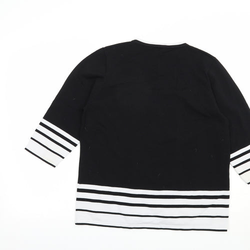 Bonmarché Womens Black Square Neck Striped Nylon Pullover Jumper Size M