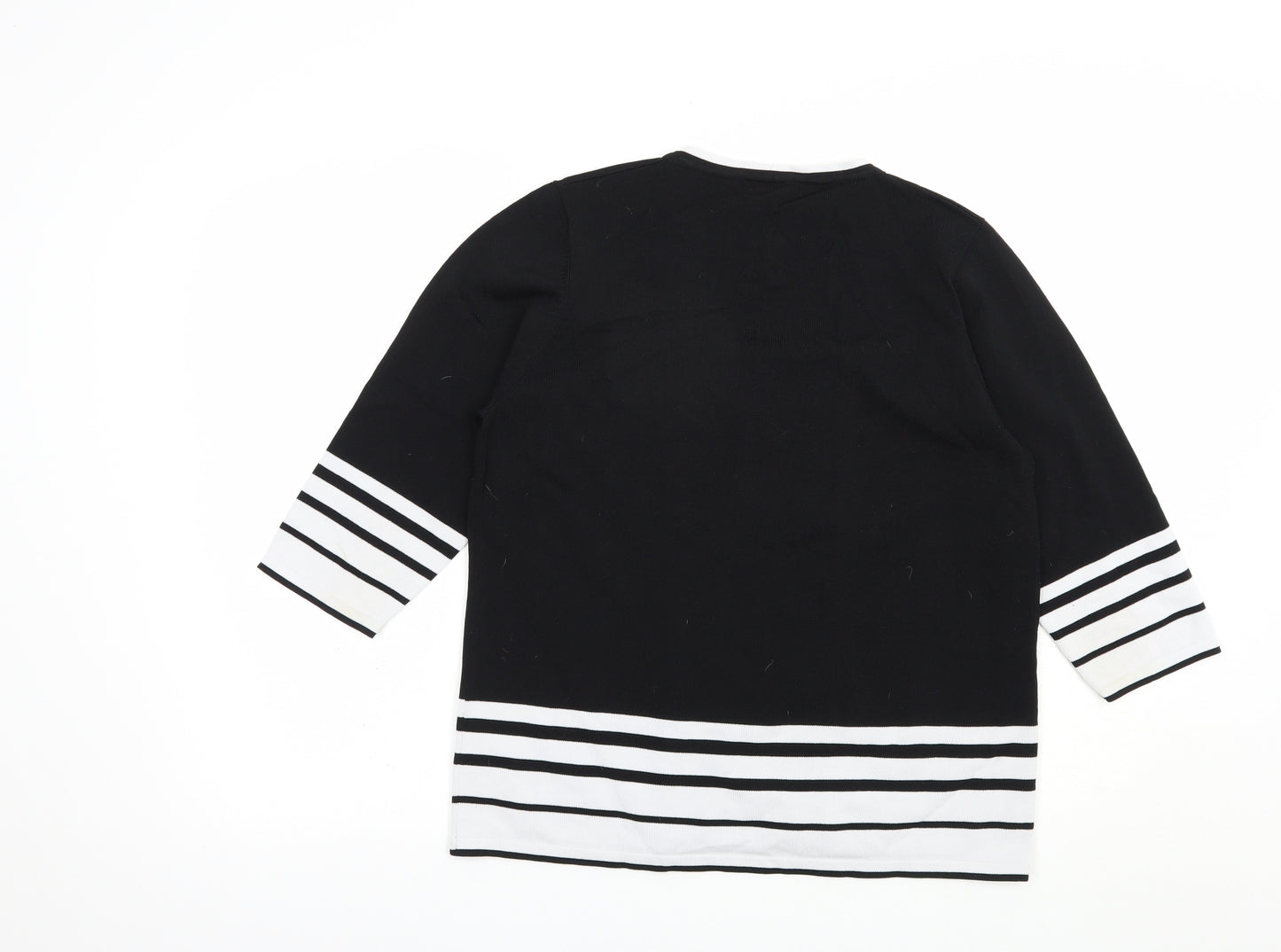 Bonmarché Womens Black Square Neck Striped Nylon Pullover Jumper Size M