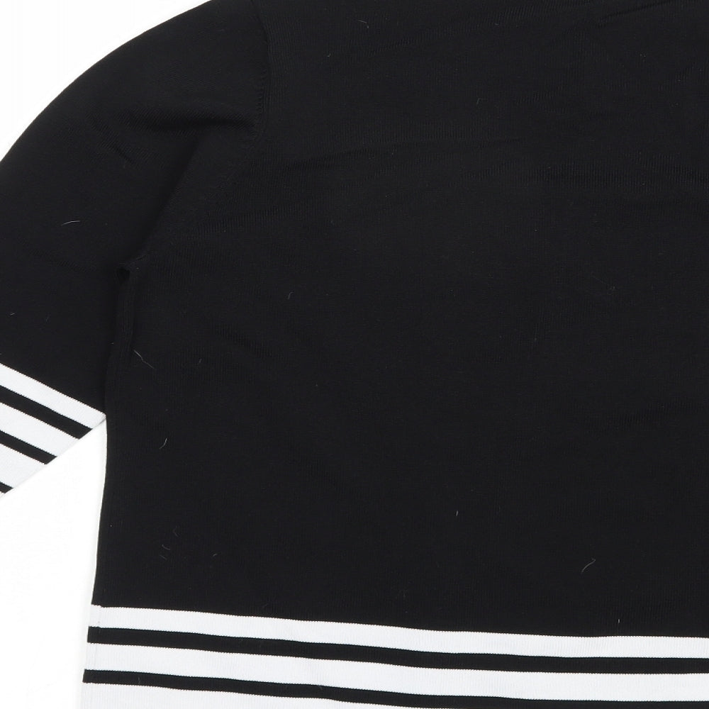 Bonmarché Womens Black Square Neck Striped Nylon Pullover Jumper Size M
