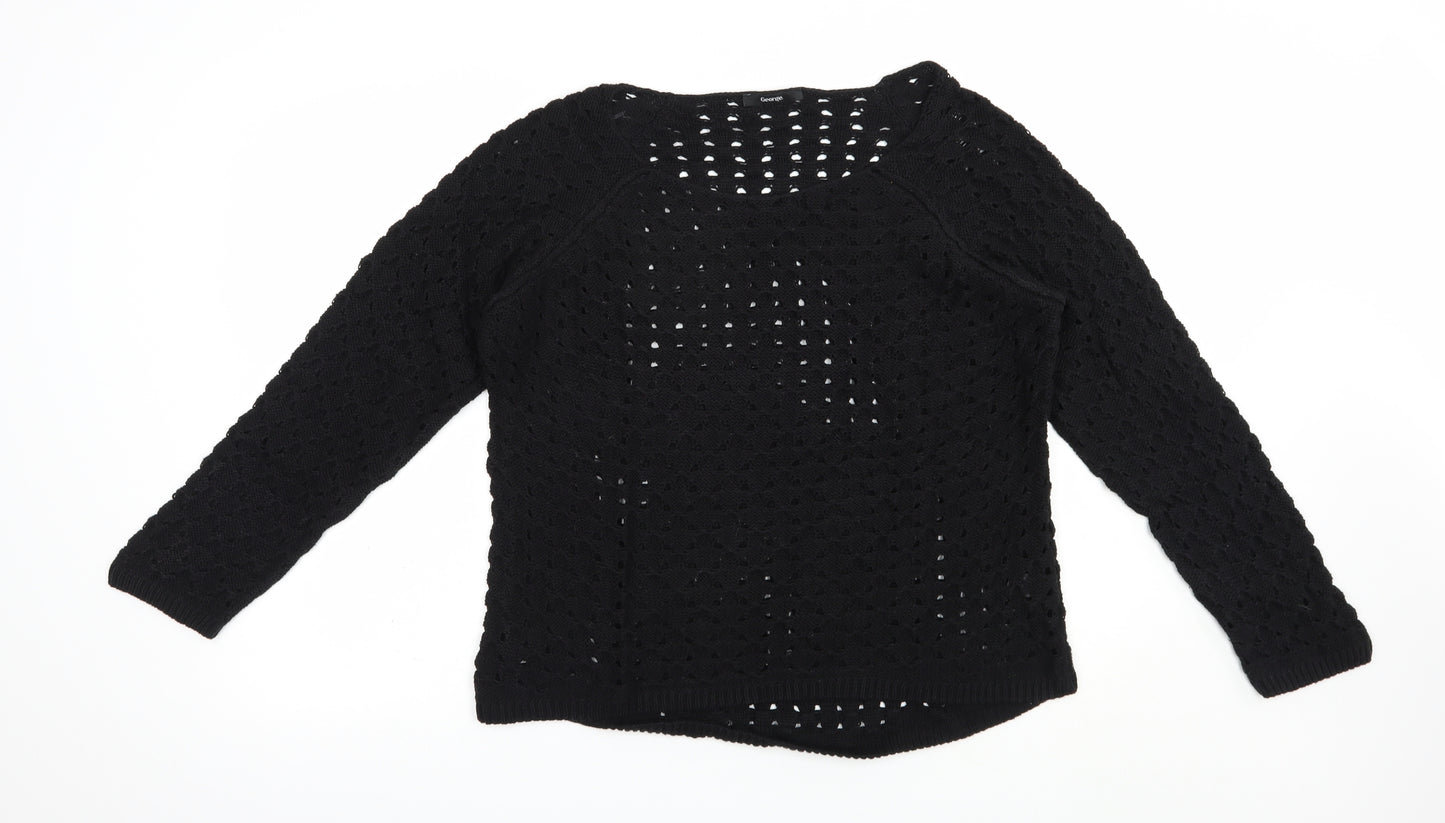 George Womens Black Boat Neck  Cotton Pullover Jumper Size 18
