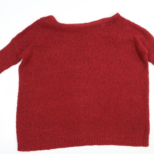 SheIn Womens Red Boat Neck  Acrylic Pullover Jumper Size XL