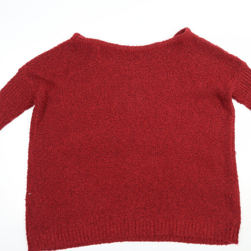 SheIn Womens Red Boat Neck  Acrylic Pullover Jumper Size XL