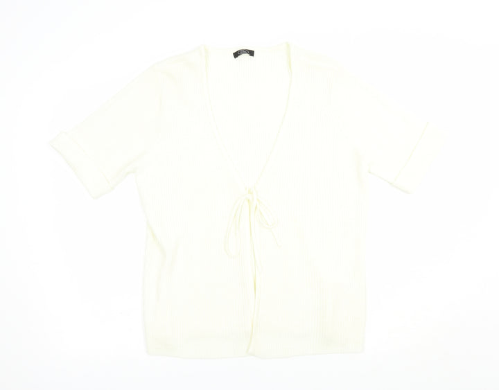 Bonmarché Womens Ivory V-Neck Acrylic Cardigan Jumper Size L