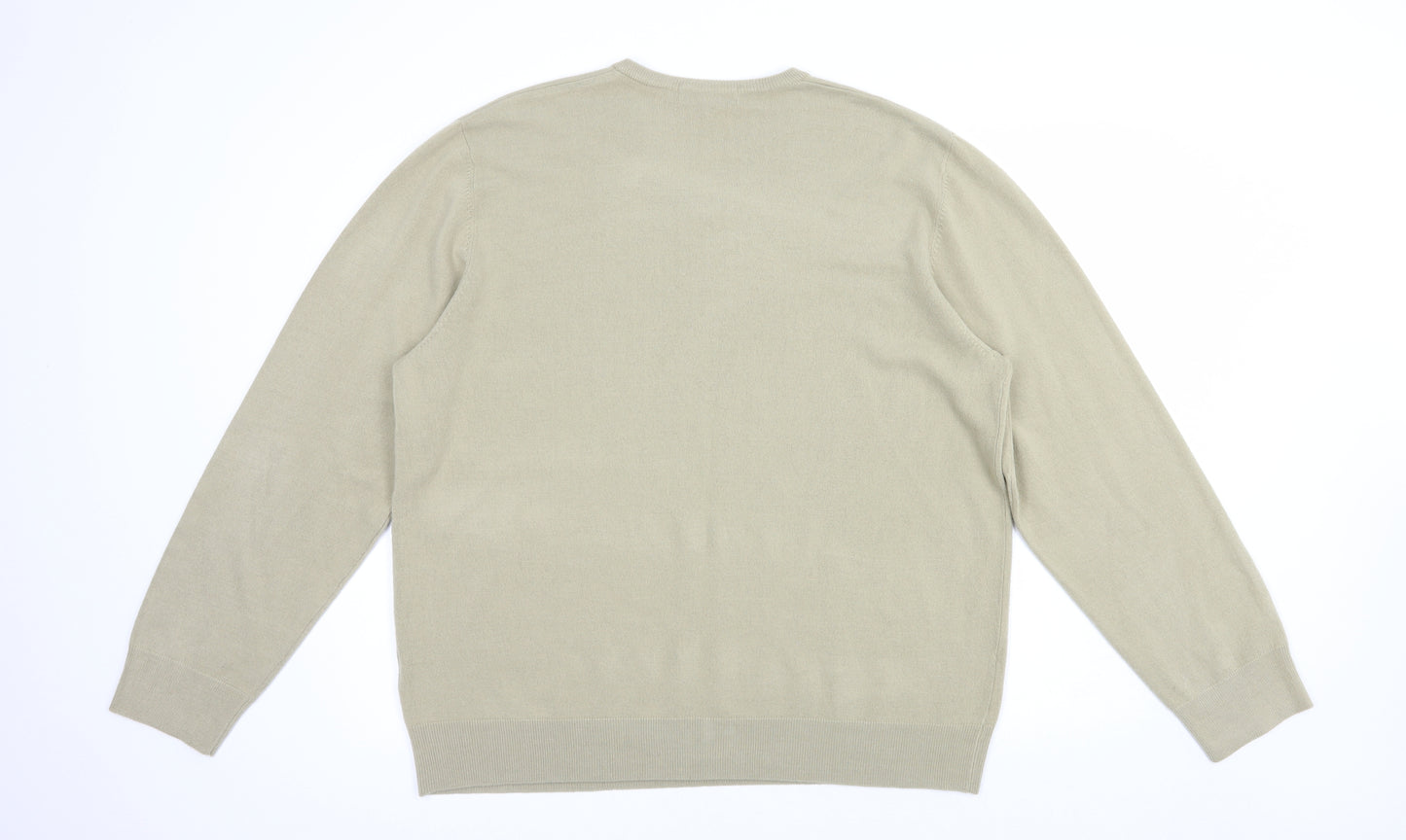 Marks and Spencer Mens Beige V-Neck  Acrylic Pullover Jumper Size XL