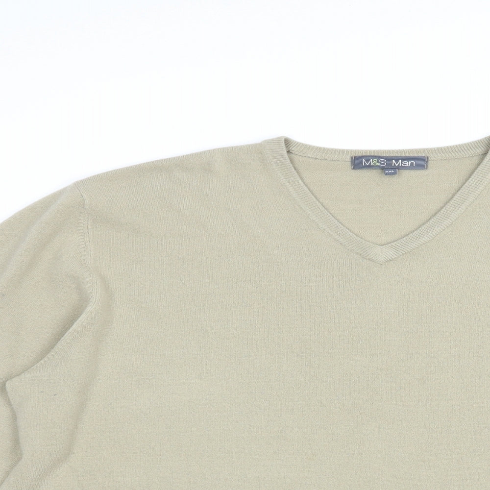 Marks and Spencer Mens Beige V-Neck  Acrylic Pullover Jumper Size XL