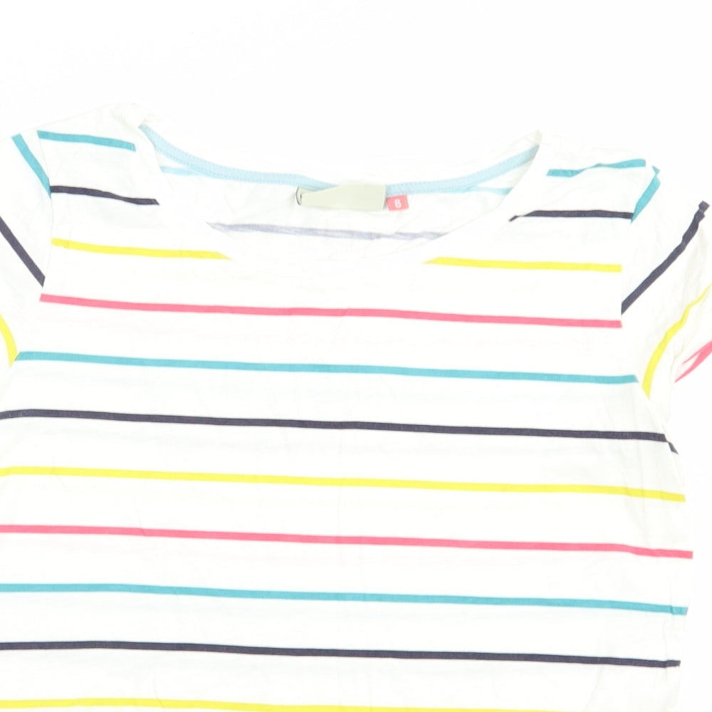 Brakeburn Womens White Striped Cotton Basic T-Shirt Size 8 Boat Neck