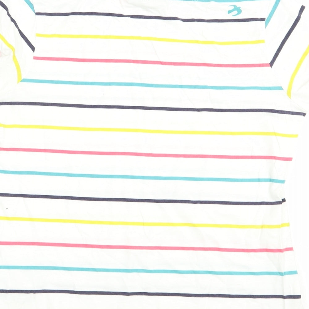 Brakeburn Womens White Striped Cotton Basic T-Shirt Size 8 Boat Neck