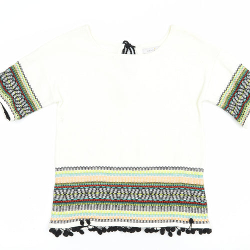 Per Una Womens White Boat Neck Geometric Cotton Pullover Jumper Size 8