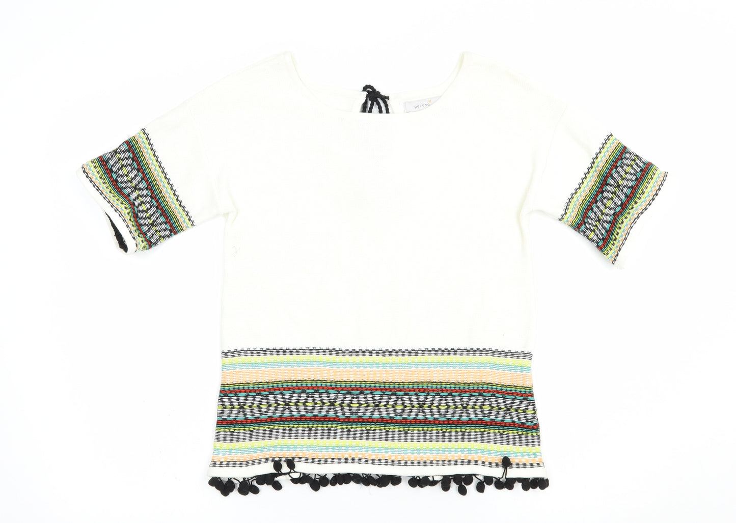Per Una Womens White Boat Neck Geometric Cotton Pullover Jumper Size 8