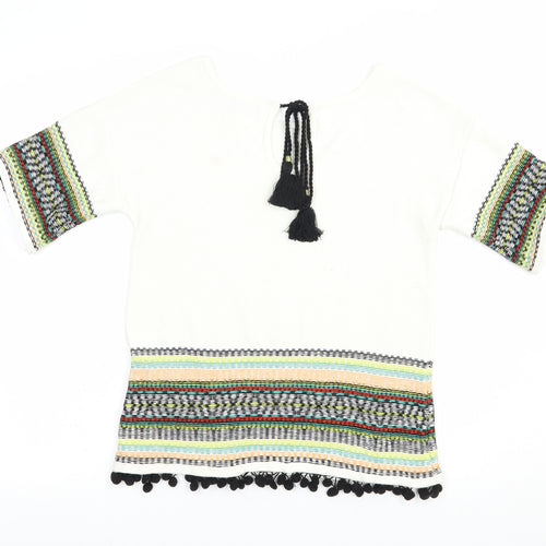 Per Una Womens White Boat Neck Geometric Cotton Pullover Jumper Size 8