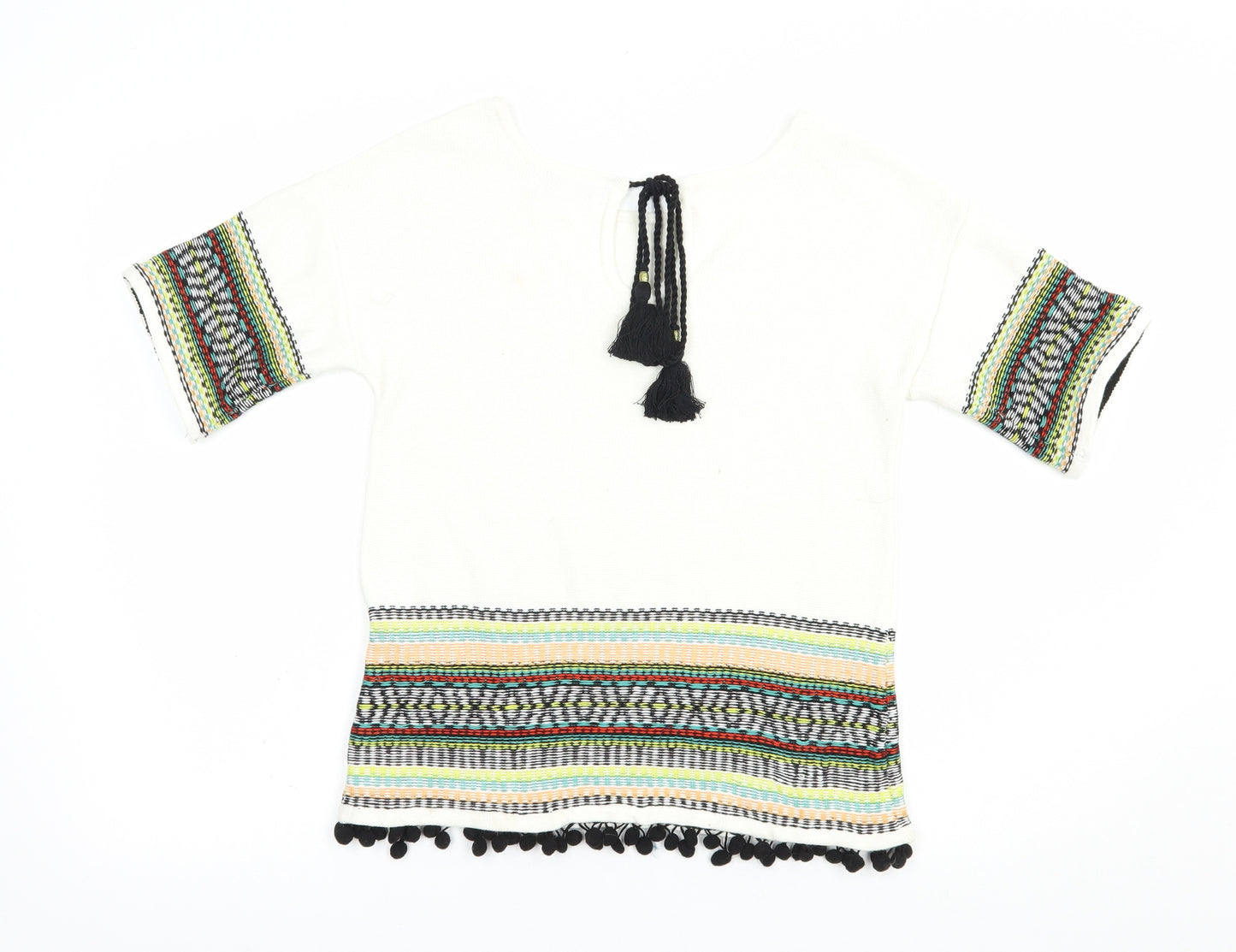 Per Una Womens White Boat Neck Geometric Cotton Pullover Jumper Size 8
