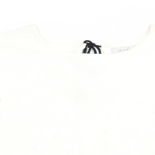 Per Una Womens White Boat Neck Geometric Cotton Pullover Jumper Size 8