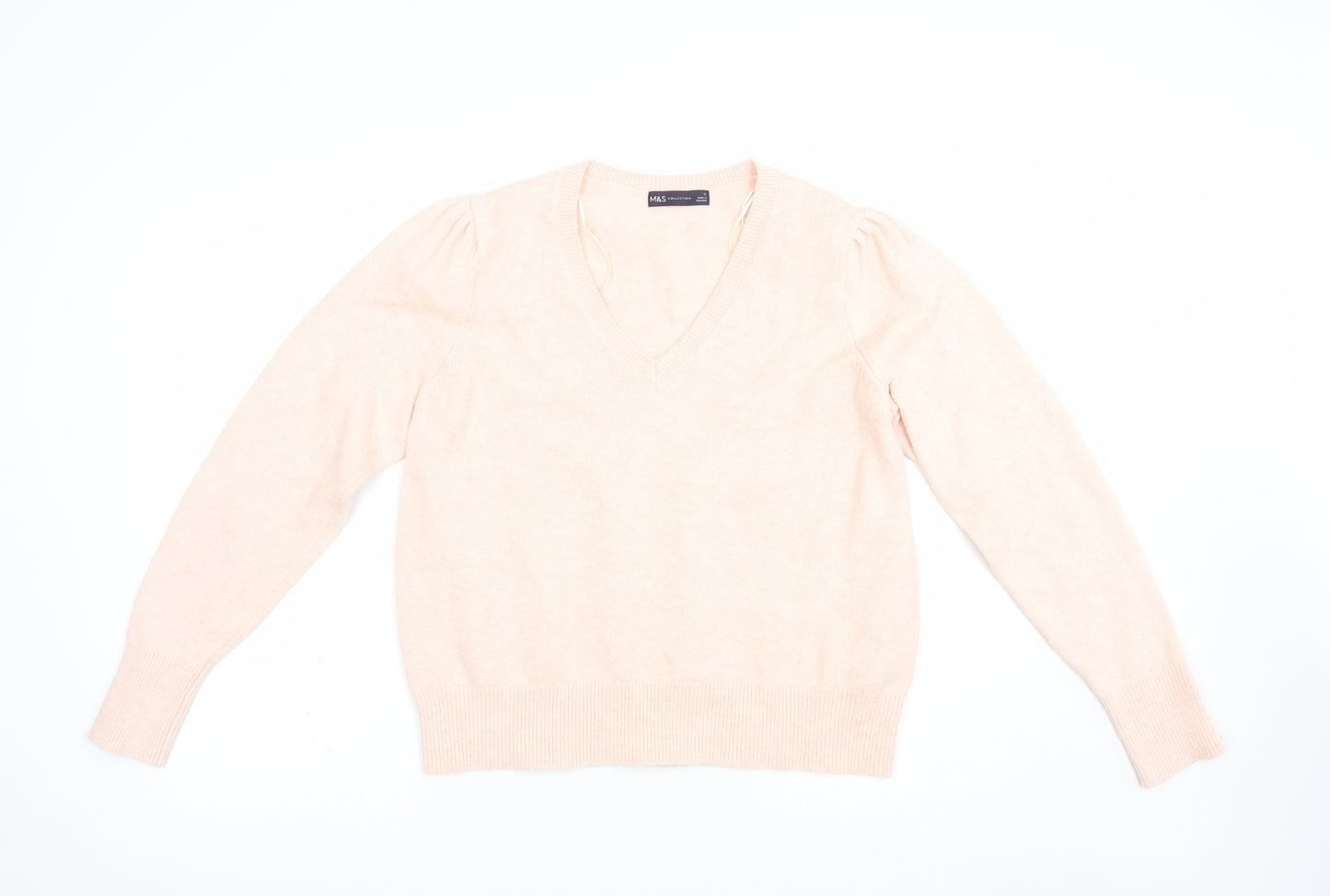 Marks and Spencer Womens Pink V-Neck  Cotton Pullover Jumper Size 12