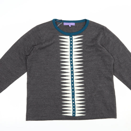Autonomy Womens Grey Crew Neck Geometric Acrylic Pullover Jumper Size M