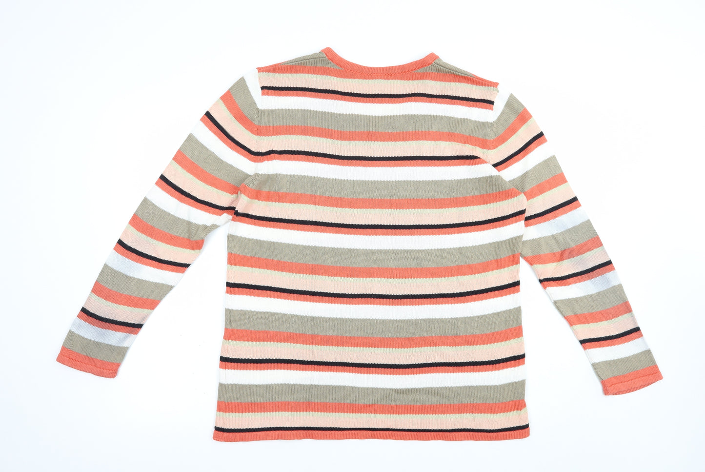 Preworn Womens Multicoloured V-Neck Striped Cotton Pullover Jumper Size 18