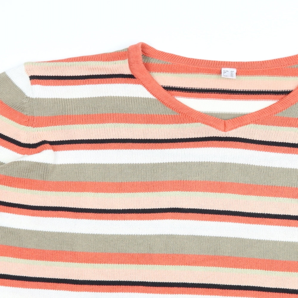 Preworn Womens Multicoloured V-Neck Striped Cotton Pullover Jumper Size 18